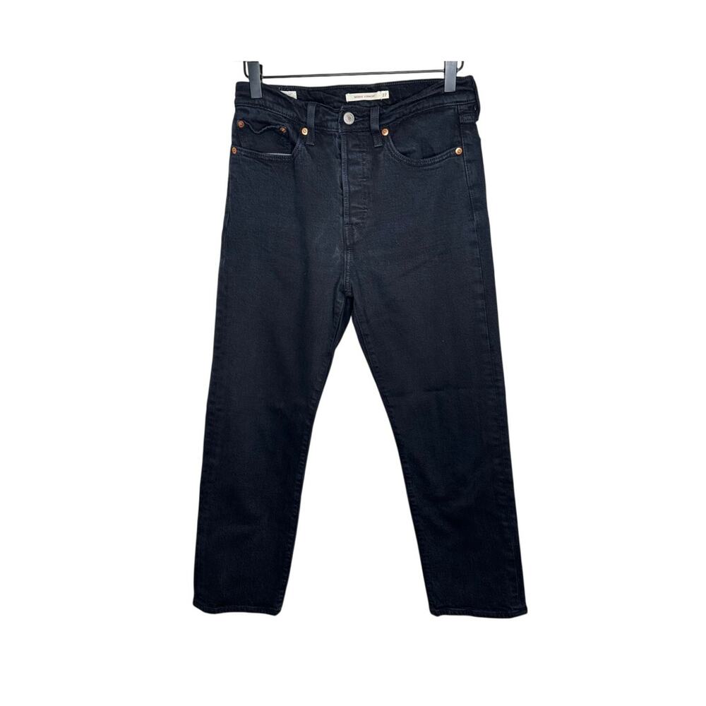 Levis Premium Wedgie Straight Jeans Womens 27 Black High Rise Button Fly Stretch